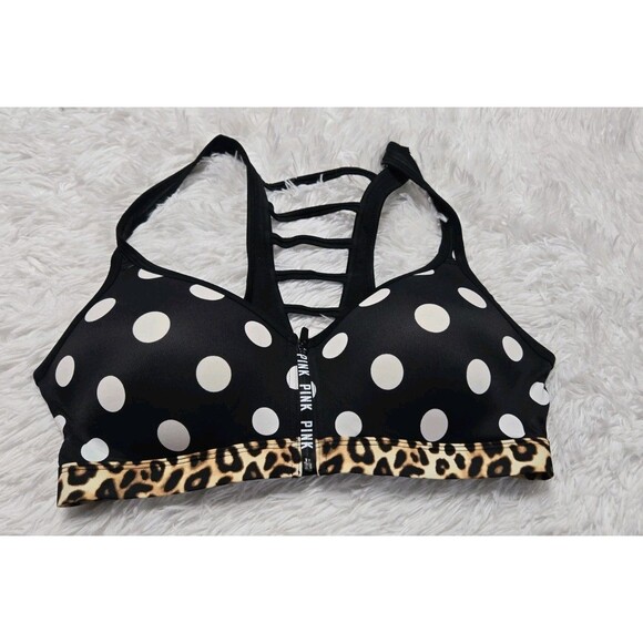 Victoria's Secret PINK Ultimate Push-Up Polka Dot Racerback Zip Bra Size Large - Picture 1 of 9
